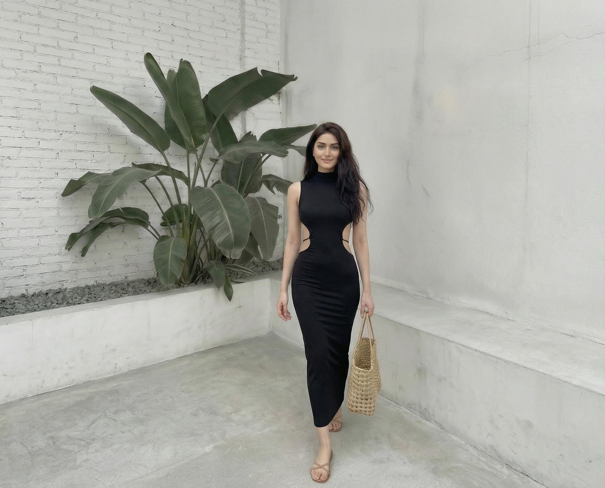 Black Women Dress Side Cutout - Etsy