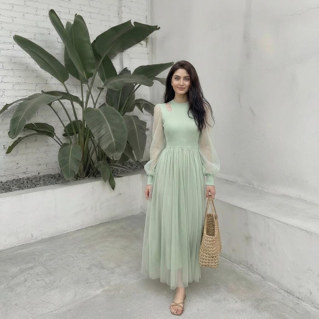 green emerald velvet dress Sage Green Marcela Dress main image 1