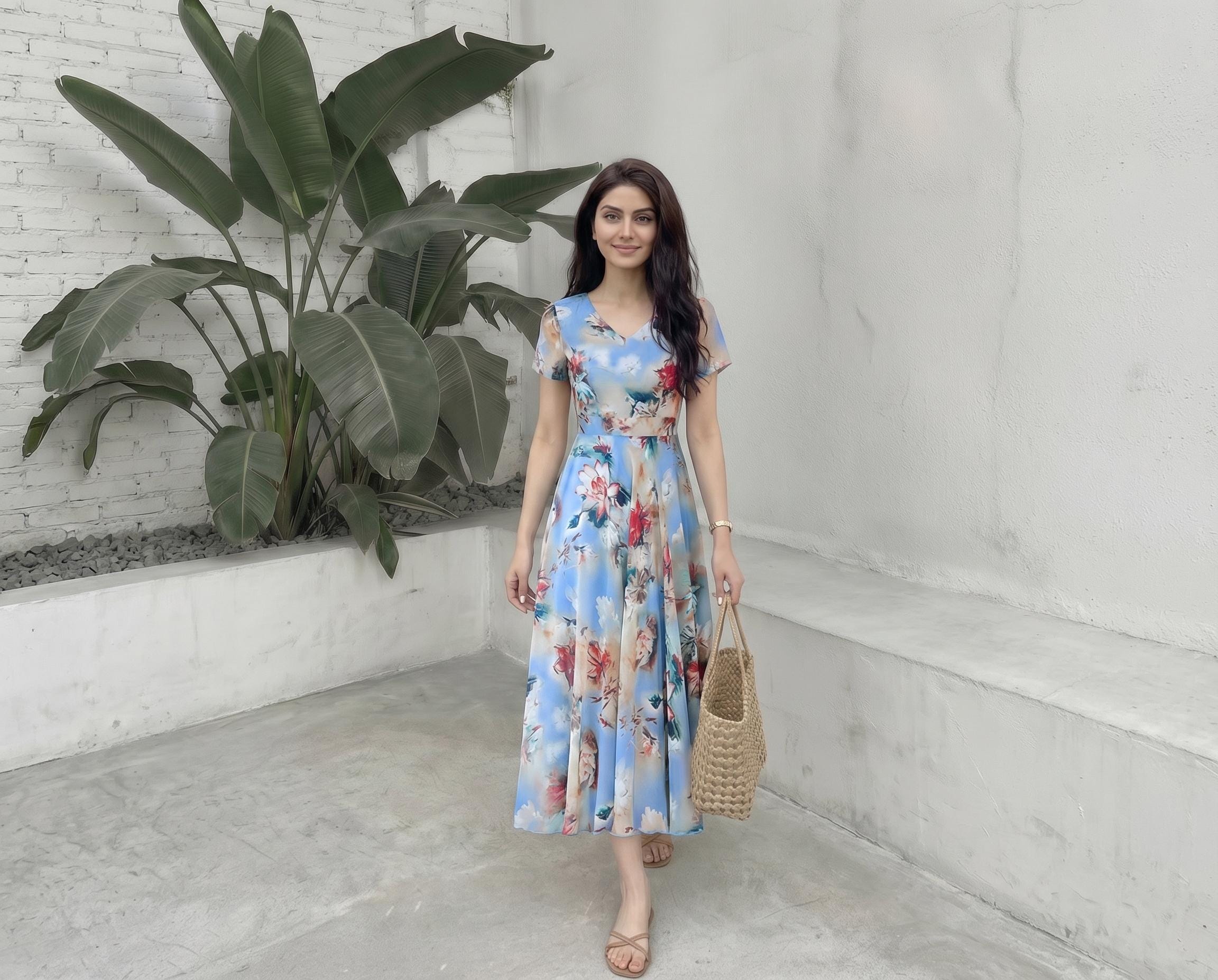 knee length dresses for ladies Bright Sapphire Poplin Flutter Sleeve Mini Dress