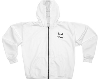 Sweet Home Zip Hoodie, Minimalist House Graphic, Cozy Unisex Sweatshirt