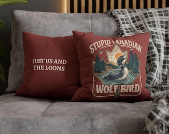 Juego de fundas de almohada con estampado de lobo canadiense, inspirado en una intensa rivalidad, funda de almohada romántica de hockey, decoración acogedora para casa de lago, regalo para aficionados.