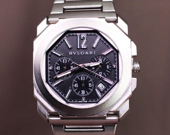 Refurbished Quartz BVLGARI Chronograph In Black Dial With Date Indicator.