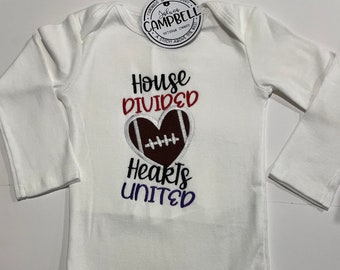 Embroidered House Divided Baby Undecided Football Shirt or Bodysuit • your choice of teams FULLY CUSTOMIZEABLE