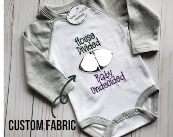 House Divided Embroidered Baby Bodysuit Fully Customizable.  You choose teams, colors, etc.