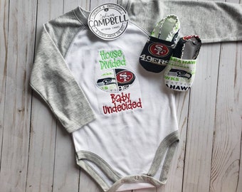 House Divided Baby Undecided Football Bodysuit • your choice of teams and matching booties
