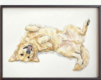 Golden Retriever Belly Rub Wall Art, Funny Relaxed Dog Print,  Gift for Dog Lovers
