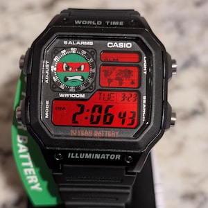TMNT Raphael inspired Mod Custom Casio AE1200 Watch  World time watch | Teenage mutant ninja turtles