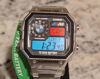 Casio AE1200 WHD Watch, BMW inspired Mod, Blue Red Filters,| Sports Car | Stylish