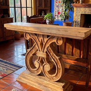 Doña Carlota Entryway Table, Solid Wood Turquoise Accents, Mexican Hacienda, Rustic Sofa Table Console, 3 Sizes