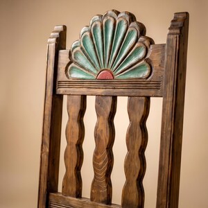 Campeche Chair, Hand Carved Campeche Chair, Solid Pine Wood, Floral Fan Back, Hacienda Style Seat image 3