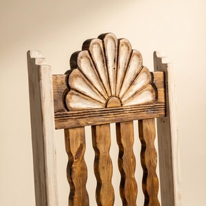 Campeche Chair, Hand Carved Campeche Chair, Solid Pine Wood, Floral Fan Back, Hacienda Style Seat image 8