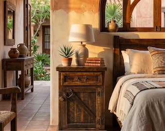 Rochivo Nightstand Old Fashion Collection Handmade Mexican Hacienda Rustic Reclaimed Wood Bedside Table Farmhouse Bedroom Matching Set