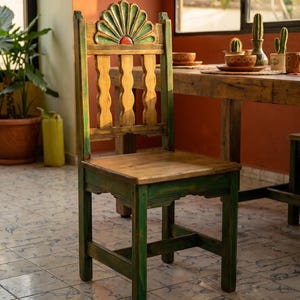 Campeche Chair, Hand Carved Campeche Chair, Solid Pine Wood, Floral Fan Back, Hacienda Style Seat image 10