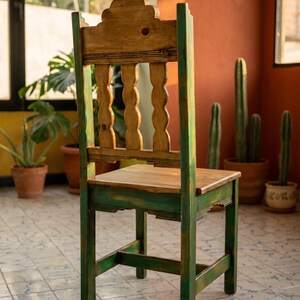 Campeche Chair, Hand Carved Campeche Chair, Solid Pine Wood, Floral Fan Back, Hacienda Style Seat image 12