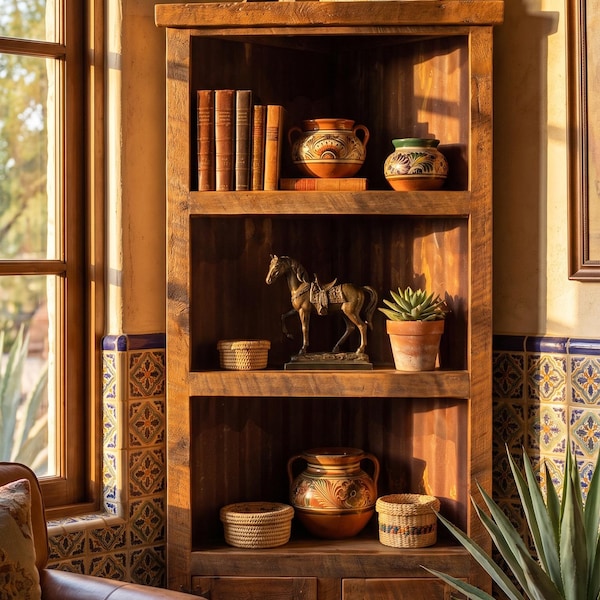 Corner Cabinet Old Fashion, Solid Wood Corner Storage, Mexican Hacienda, Farmhouse, Vintage Elegance, 80 in Tall