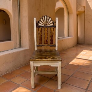Campeche Chair, Hand Carved Campeche Chair, Solid Pine Wood, Floral Fan Back, Hacienda Style Seat image 7