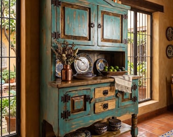 Rio Grande Hutch Old Fashion Collection Reclaimed Wood Handmade Mexican Hacienda Rustic Farmhouse Display Cabinet Dining Storage Boho Decor