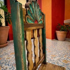 Campeche Chair, Hand Carved Campeche Chair, Solid Pine Wood, Floral Fan Back, Hacienda Style Seat image 11