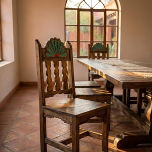 Campeche Chair, Hand Carved Campeche Chair, Solid Pine Wood, Floral Fan Back, Hacienda Style Seat image 4