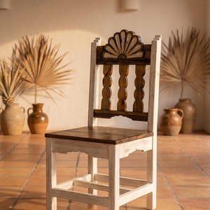Campeche Chair, Hand Carved Campeche Chair, Solid Pine Wood, Floral Fan Back, Hacienda Style Seat image 6