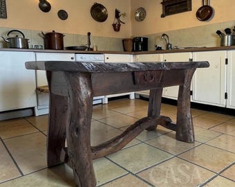De Mezquite Kitchen Island, Mesquite Live Edge Kitchen Island, Turquoise Stone Inlay, Handmade Mexican Hacienda, Southwestern Decor