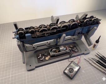 3D Printed Locomotive Maintenance Cradle with Magnetic Parts Tray, OO/HO Gauge Tool