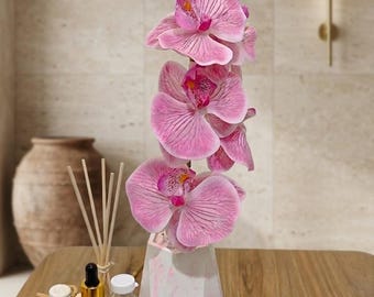 Orchideen Duft Geschenk-Set | Marmor-Effekt-Übertopf, Duftsteine, Duftöl