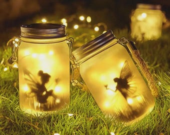 Solar Mason Jar Fairy Lights (2 Pack) | Waterproof Garden Lanterns | Warm White Outdoor Decor
