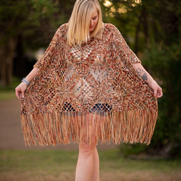 Crochet Criss Cross Lacey Granny Square Motif Poncho  ***Pattern Only***