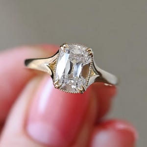 2.5CT Old Mine Cushion Lab Grown Diamond Engagement Ring, Antique Split Shank Wedding Ring, 14K Solid Gold, Anniversary Gift For Women