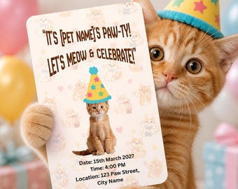 Paquete de invitaciones de cumpleaños personalizadas para mascotas (descarga digital)