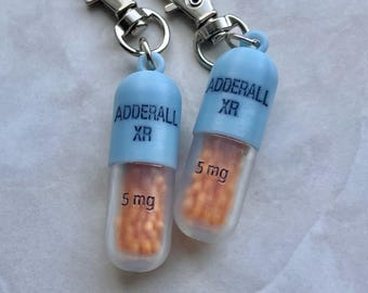 Adderall XR 5mg Capsule Keychain, Resin ADHD Charm