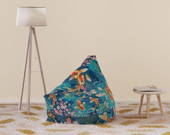 Koi Fish Pattern Bean Bag Chair Cover | Floral Oriental Water Design