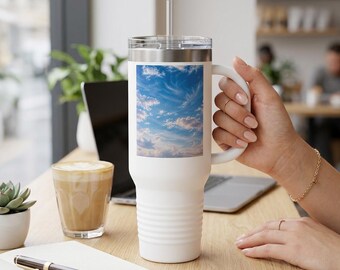 Taza de viaje con diseño de nubes azules / Vaso térmico de 40 oz