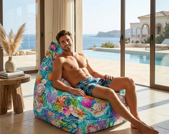 Seashell Pattern Bean Bag Chair Cover | Ocean Shells Tropical Beach Print