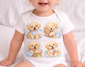 Body bébé chiot mignon | Illustration de Labrador Retriever, pépinière pastel