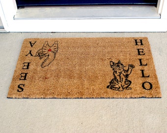Cat Doormat, Hello Doormat, Natural Coir Door Mat 18" x 30", English and Spanish Doormat, Perfect Housewarming Gift, New Home Gift