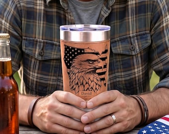 Personalized Patriotic Eagle Travel Tumbler – 20 oz. Insulated Stainless Steel Coffee Mug