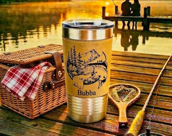 Personalized Fishing Gift for Husband, Custom Name Fishing Tumbler for Him, Rustic Fisherman Cup, Gift for Outdoorsman