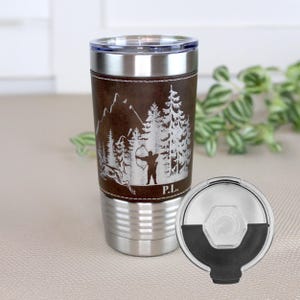 Bow Hunters Gift on Leather wrapped travel mug, Deer Coffee Mug, Perfect Deer Hunter Gift for Mother / Father&#39;s Day, Great Gifts for Hunters