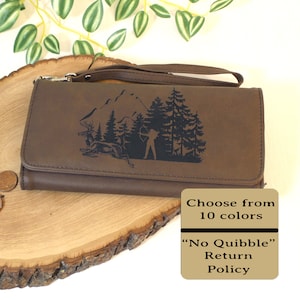 Engraved Bow Hunter Leatherette Women's Wallet w/ ID Display, Ladies Leather Hunting Wallet, Perfect Gift for her Birthday or Mother's Day