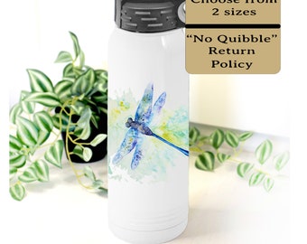 Dragonfly Water Bottle Personalized, Artistic Dragonfly Travel 30 oz Water Bottle or 20 oz Water Bottle, Insulated Dragonfly Water Bottle