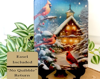 Christmas Cardinals Cutting Board, Christmas Cardinals Kitchen Decor, Environmentally Friendly Bamboo Cutting Board decorated using UV Ink