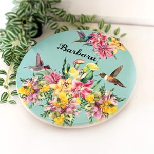 Floral Lazy Susan Turntable & Hummingbirds, Decorative Centerpiece, Kitchen / Bath Counter Organizer, Dinning Table Centerpiece Gift Sizes