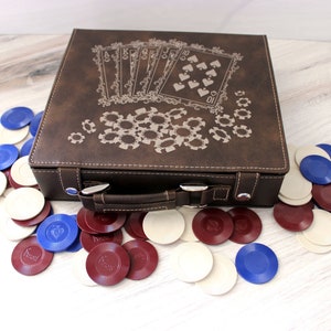 Custom Poker Set, 100 Piece Leatherette Poker Gift Set Engraved with Custom Design can be personalized and ready for Poker Night