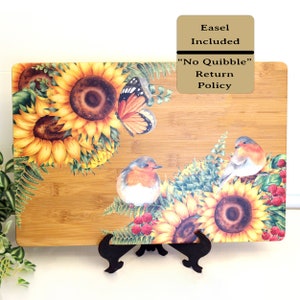 Personalized Sunflower Cutting Board, Sunflowers, Butterflies & Birds  Brighten up your Kitchen, Environmentally Friendly Cutting Board
