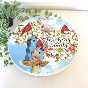Cardinal and Apple Blossom Wood Lazy Susan, Personalized Kitchen & Bath Organizer, Dining Table Centerpiece, Unique Gift for Mom, Sizes Vary