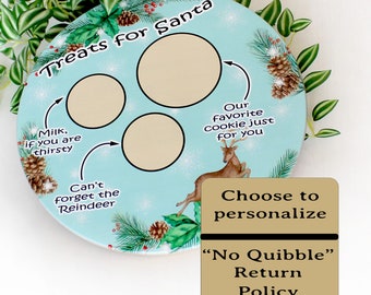 Christmas Santa Cookie Plate, Christmas Reindeer Cookie Tray, Environmentally Friendly Bamboo using UV Ink, Rubber Feet, Christmas Eve Decor