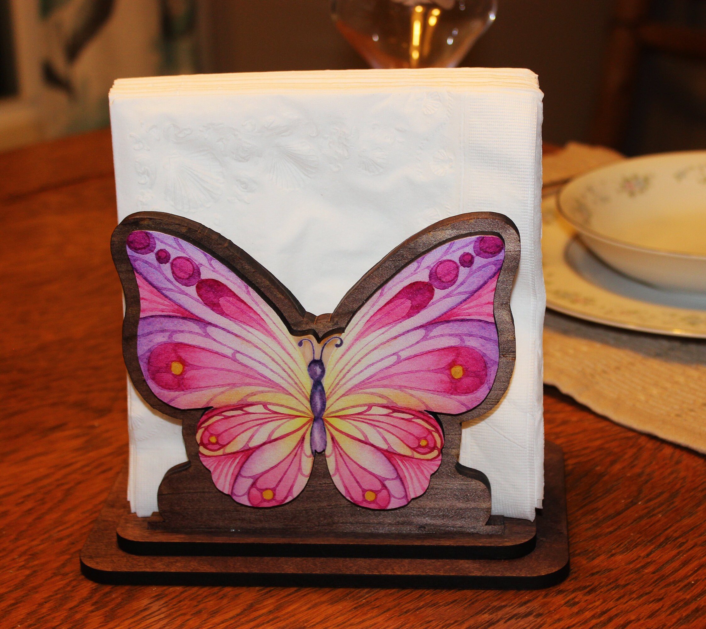 Unique Pink Butterfly Napkin Holder Made from Solid Pine Wood Etsy
