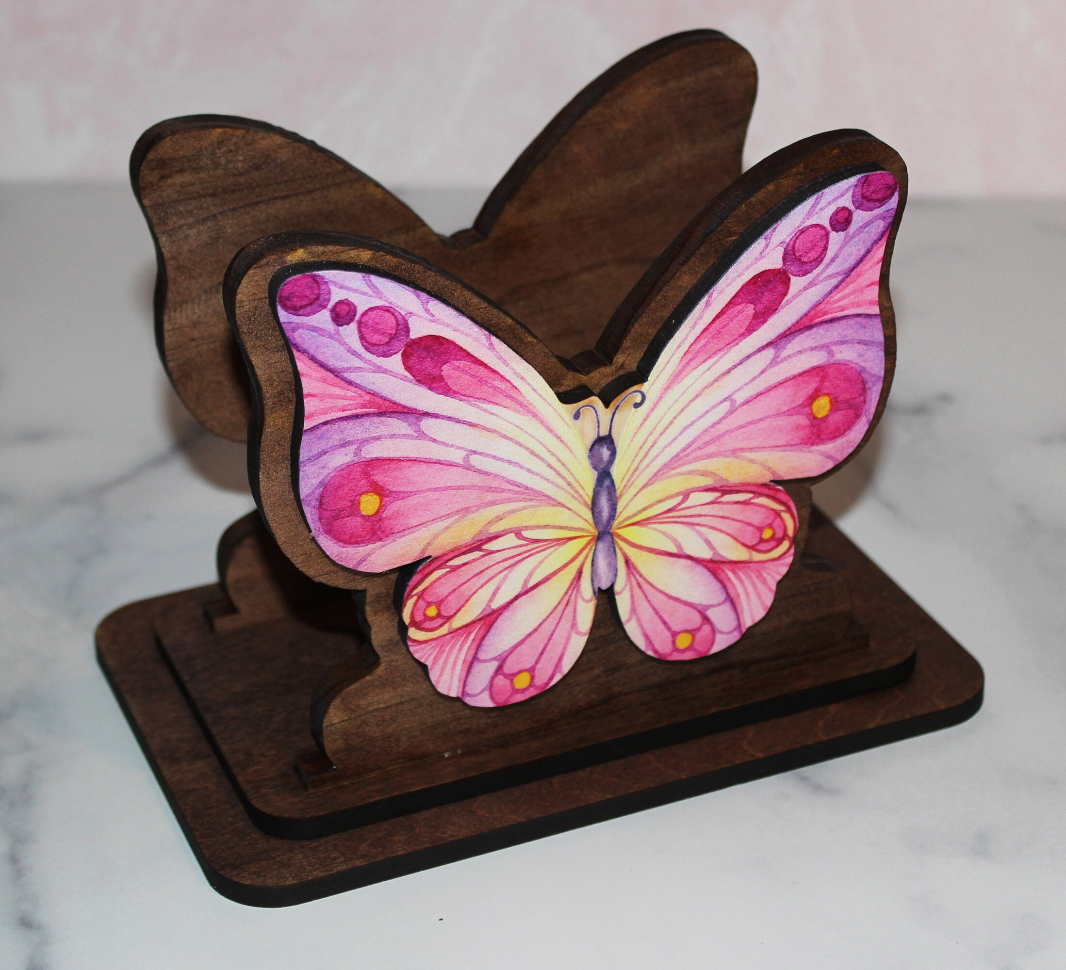 Unique Pink Butterfly Napkin Holder Made from Solid Pine Wood Etsy